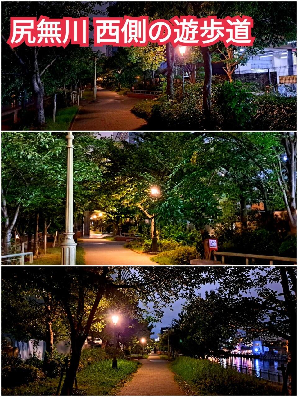 尻無川の遊歩道の照明灯